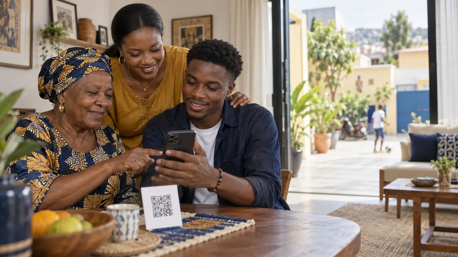Une famille crée et partage son adresse digitale avec un smartphone